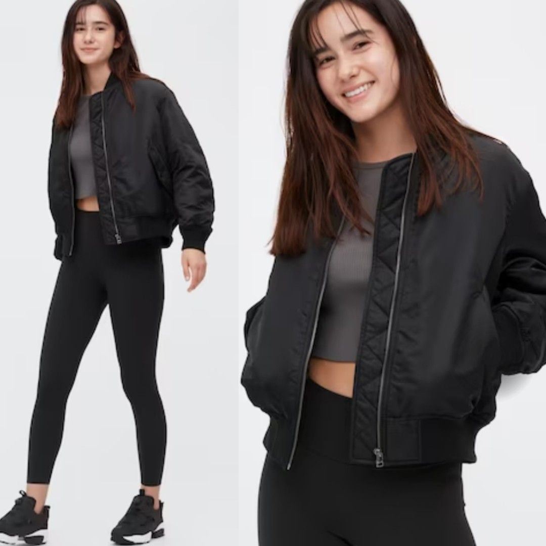 UNIQLO BLACK BOMBER JACKET Women s Fashion Coats Jackets and Outerwear on Carousell