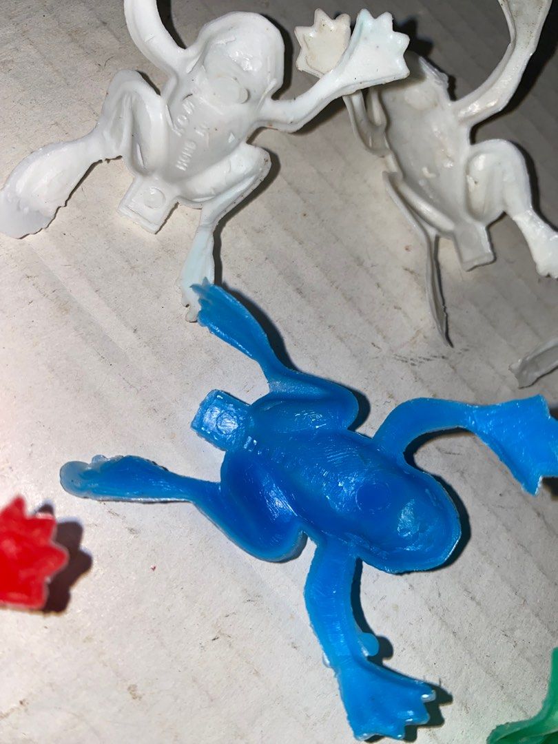 Vintage 1970s Flip Frog Leap Frogs 7 pieces ($6) / footsee fad toy ($15