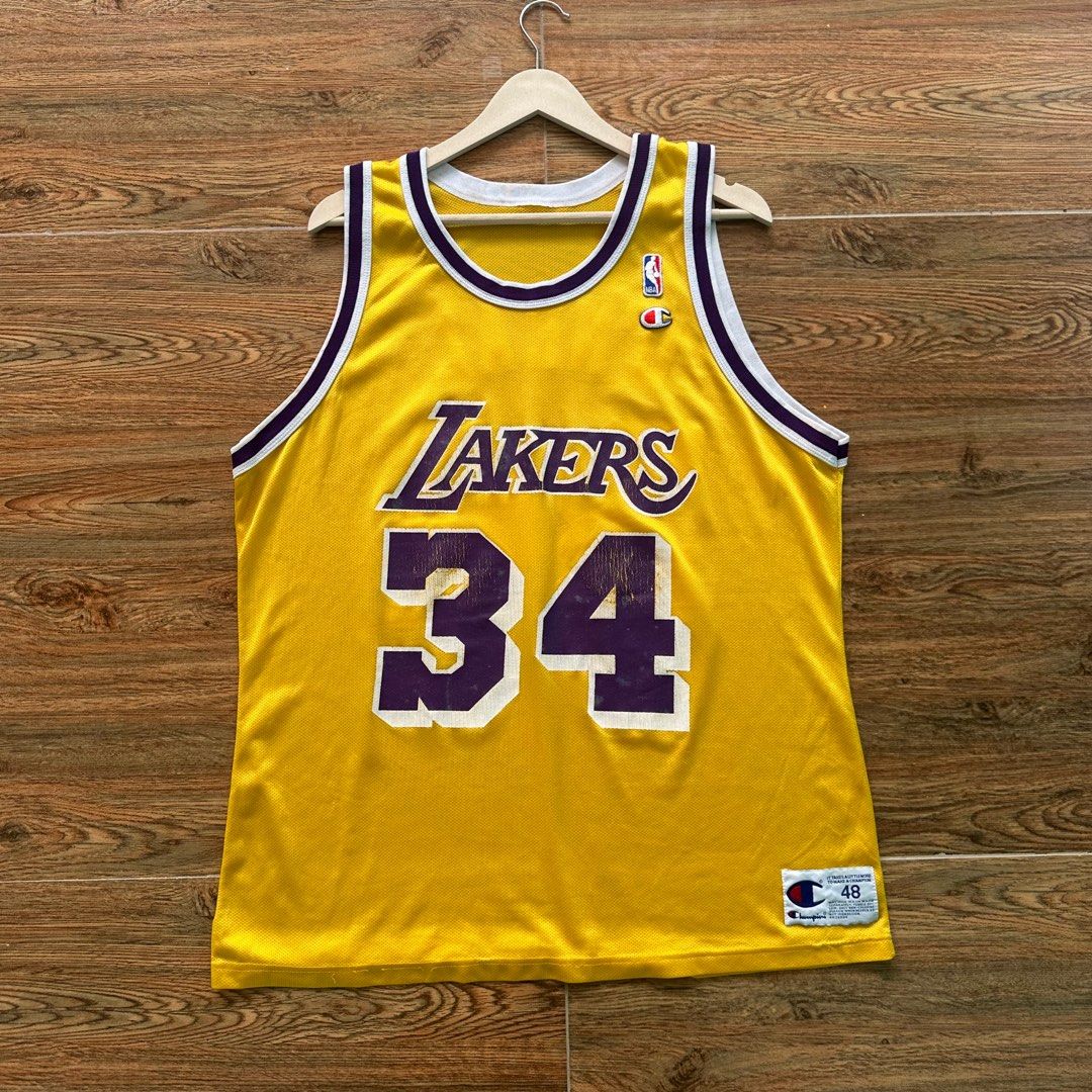 Vintage 90's Champion Shaquille O'Neal Jersey LA Lakers NBA Shaq Sz 48  Yellow, Men's Fashion, Activewear on Carousell