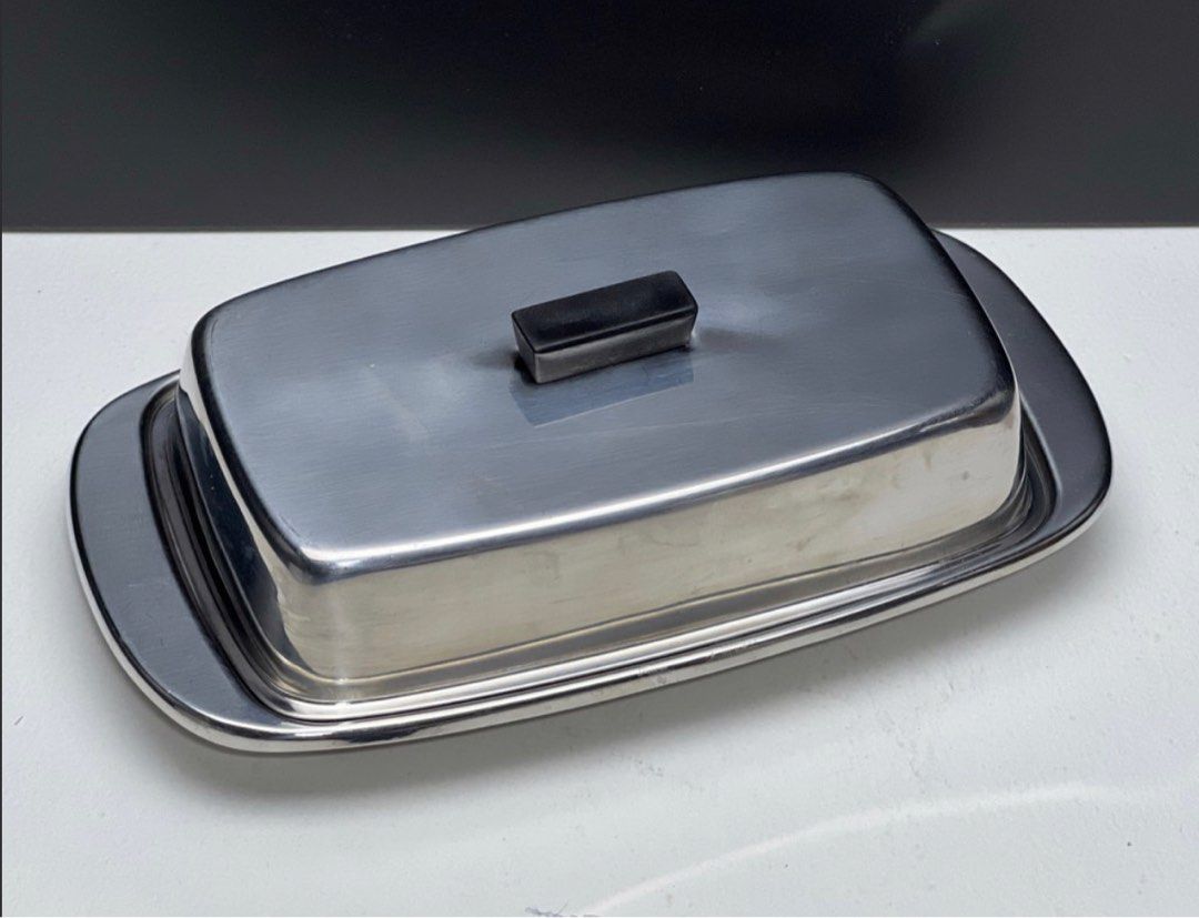 Vintage Stainless Steel Butter Dish with Lid, TV & Home Appliances