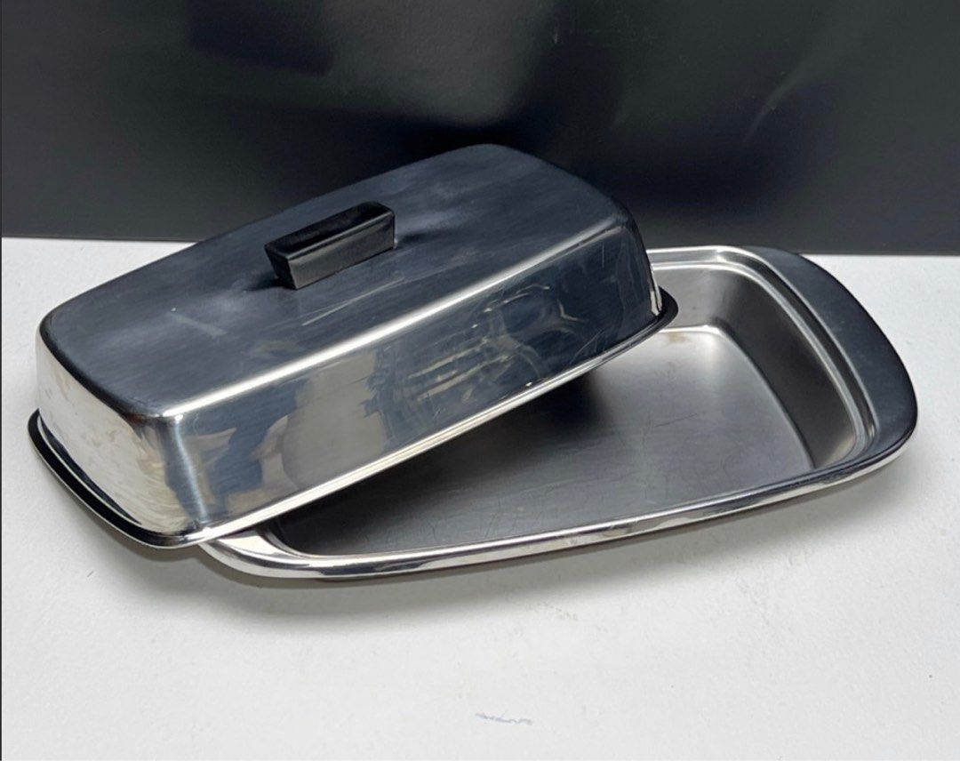 Vintage Stainless Steel Butter Dish with Lid, TV & Home Appliances