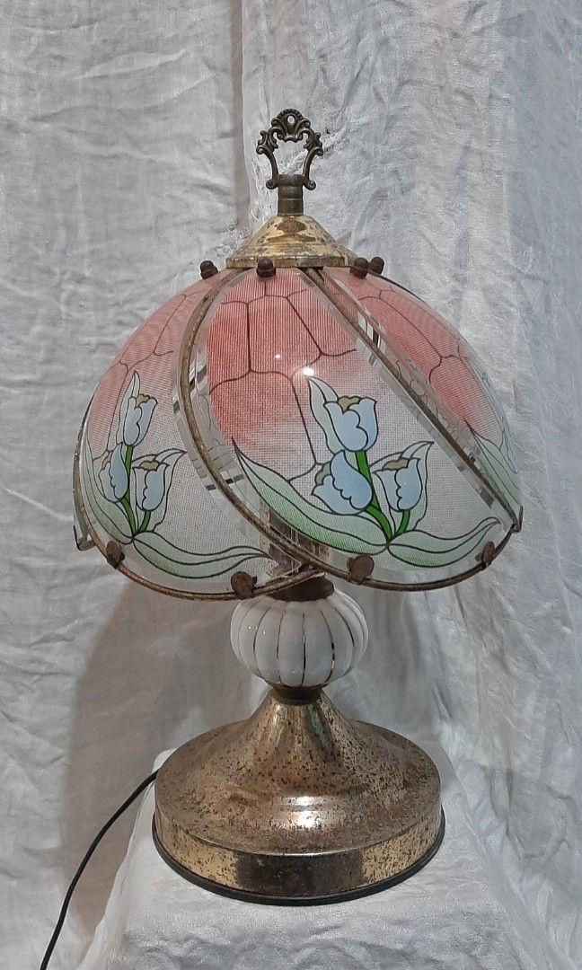 Vintage Table Lamp Glass Shade Ceramic on Brass Base on Carousell