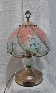 Vintage Table Lamp Glass Shade Ceramic on Brass Base