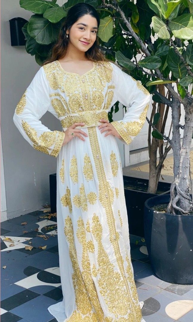 White and hotsell gold abaya