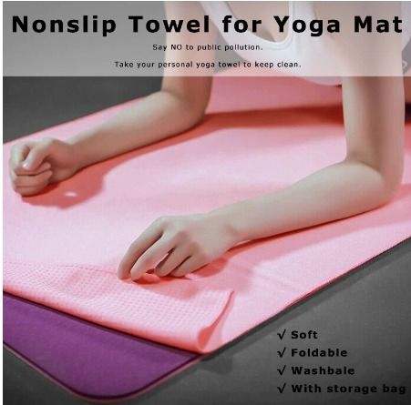 Non Slip Hot Yoga Towel With Mesh Bag, Corner Pockets Design to