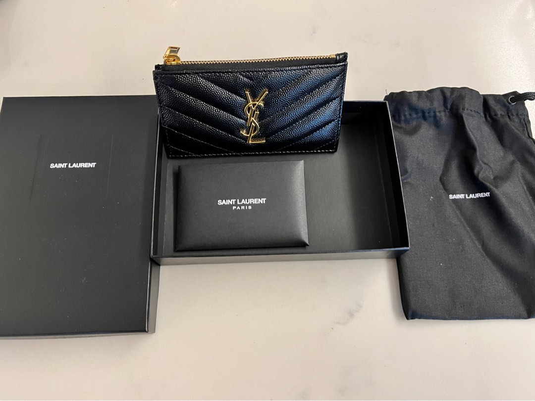 YSL Saint Laurent zipped card case black (original receipt), Women's