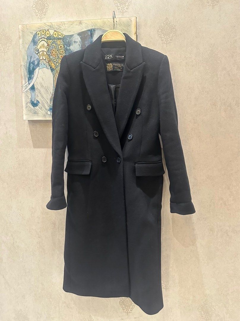 Zara double breasted coat 2025 black
