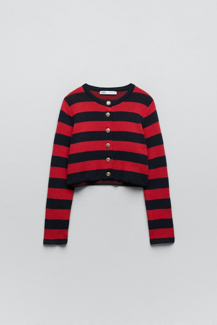 Zara red and white striped cardigan Clearance