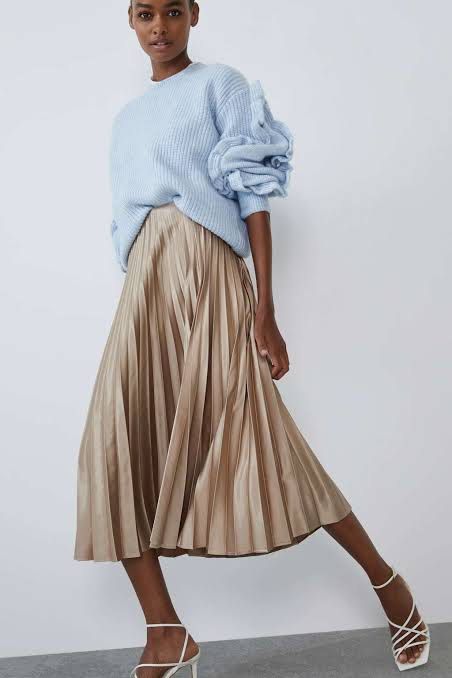 Gold pleated skirt top zara