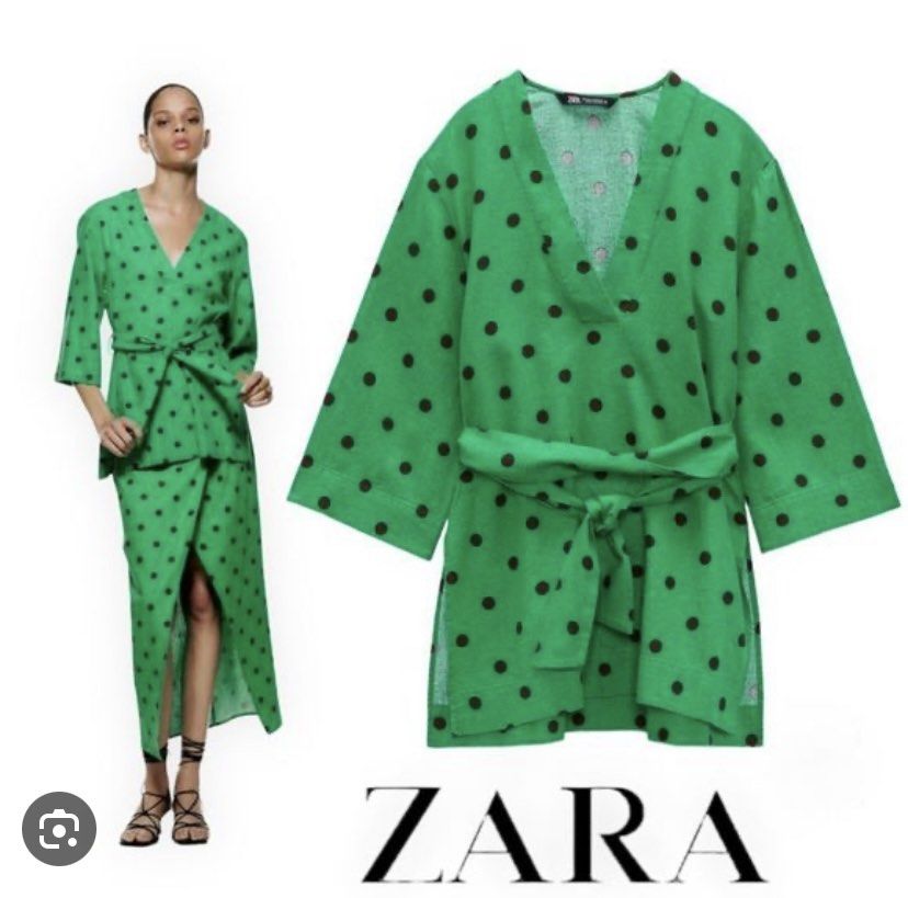 Zara green online polka dot top