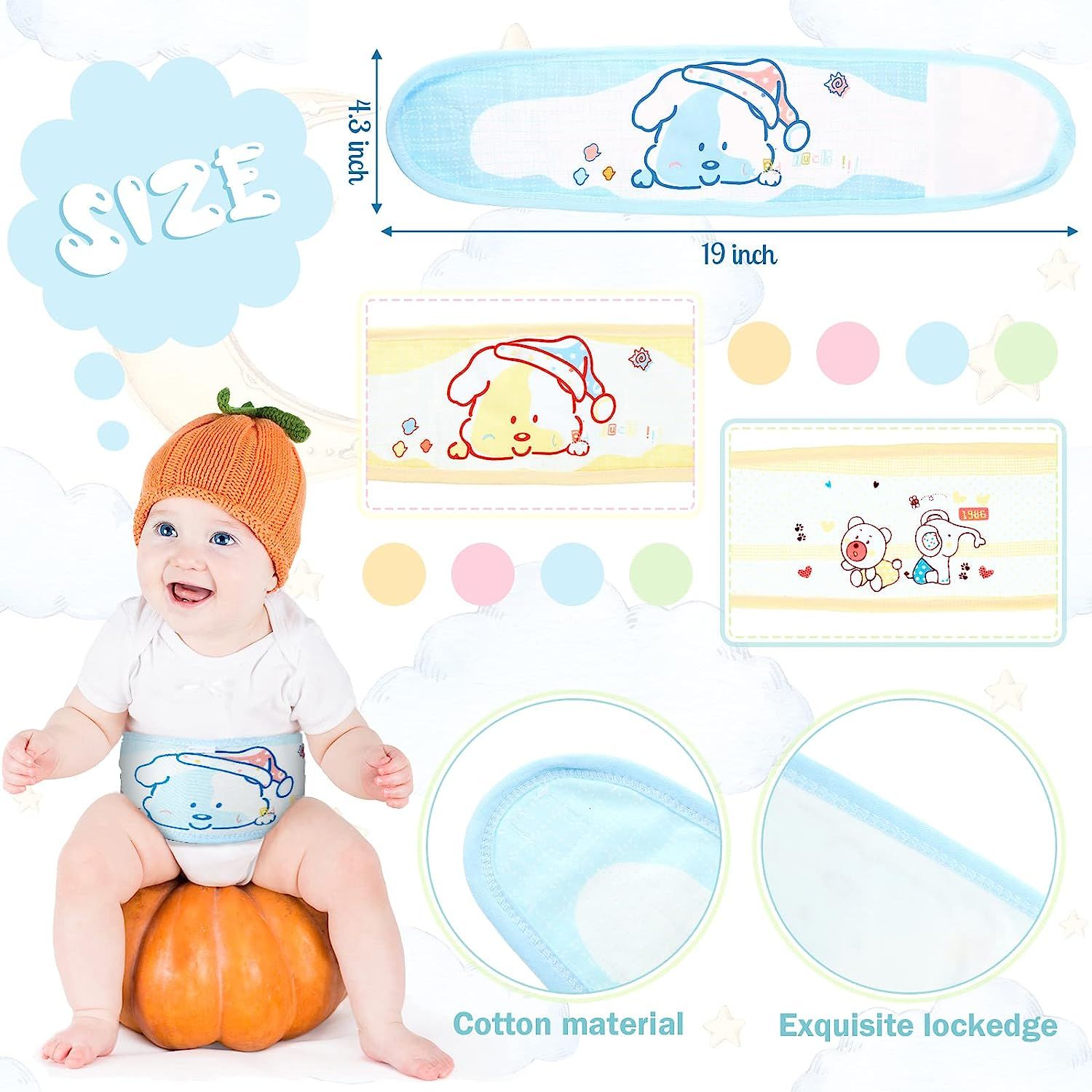 16 Pcs Cartoon Infant Umbilical Cord Cotton Baby Belly Band Soft