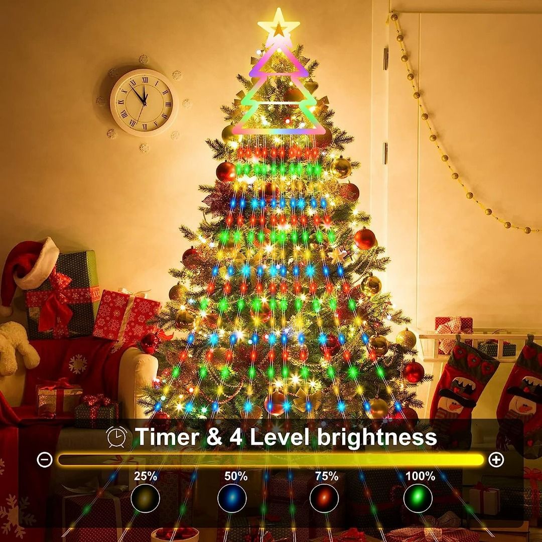Outdoor Christmas Decoration Lights, 8 Modes & 350 LED Christmas String  Lights Waterfall Fairy Tree Lights Christmas Indoor Outdoor Holiday  Lighting Decorations, Multicolor, Plug-in 