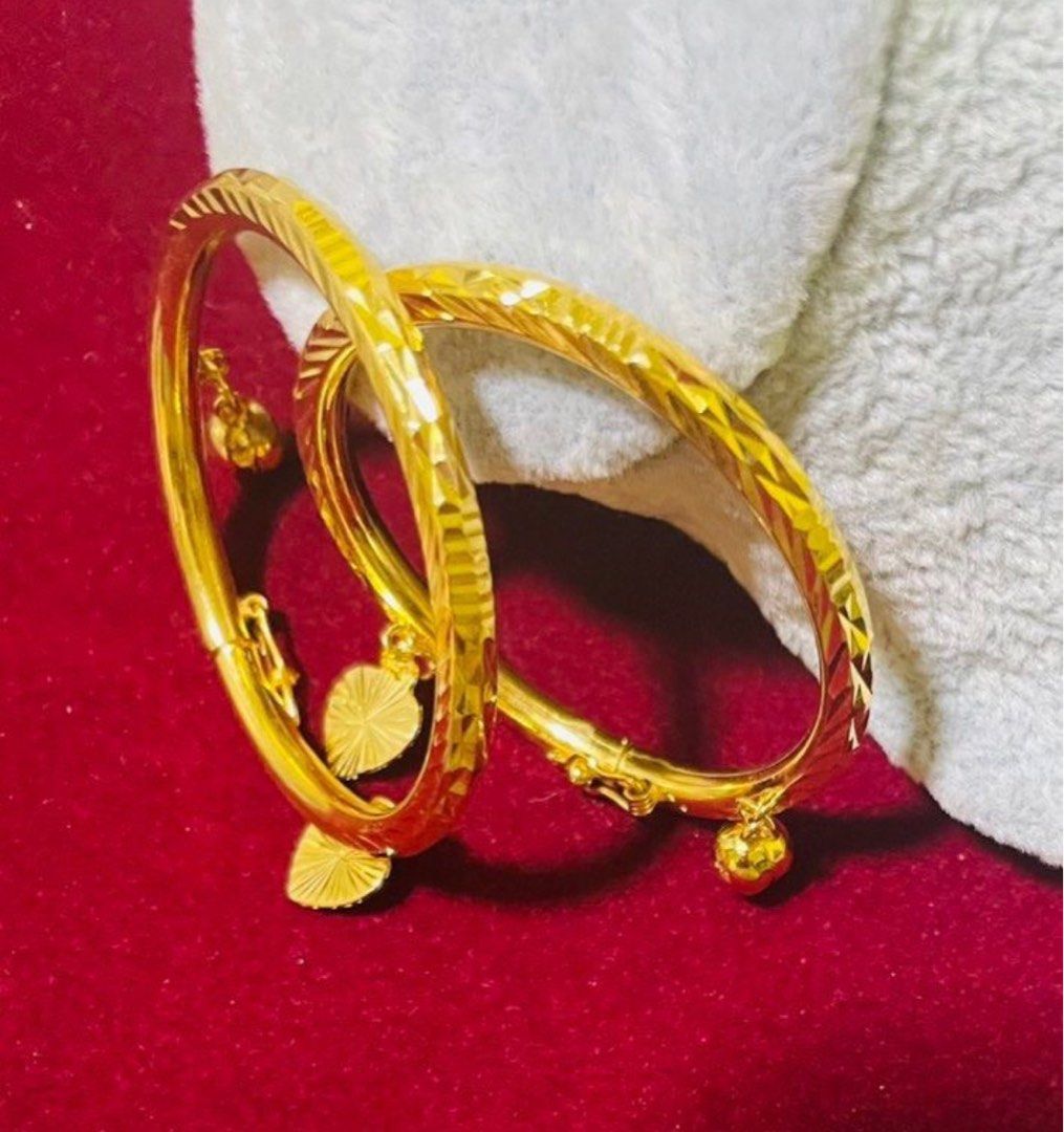 Bangle 2 designs 100 Bangkok premium 999.9 Gold plated Kids Bangles Long lasting Quality Diameter 4 cm kids suitable size 11.5cm to