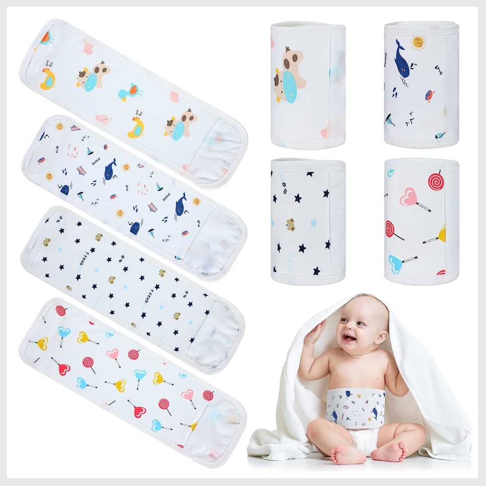8 Pcs 5.9 Inch Wide Cartoon Pattern Baby Belly Button Band Adjustable