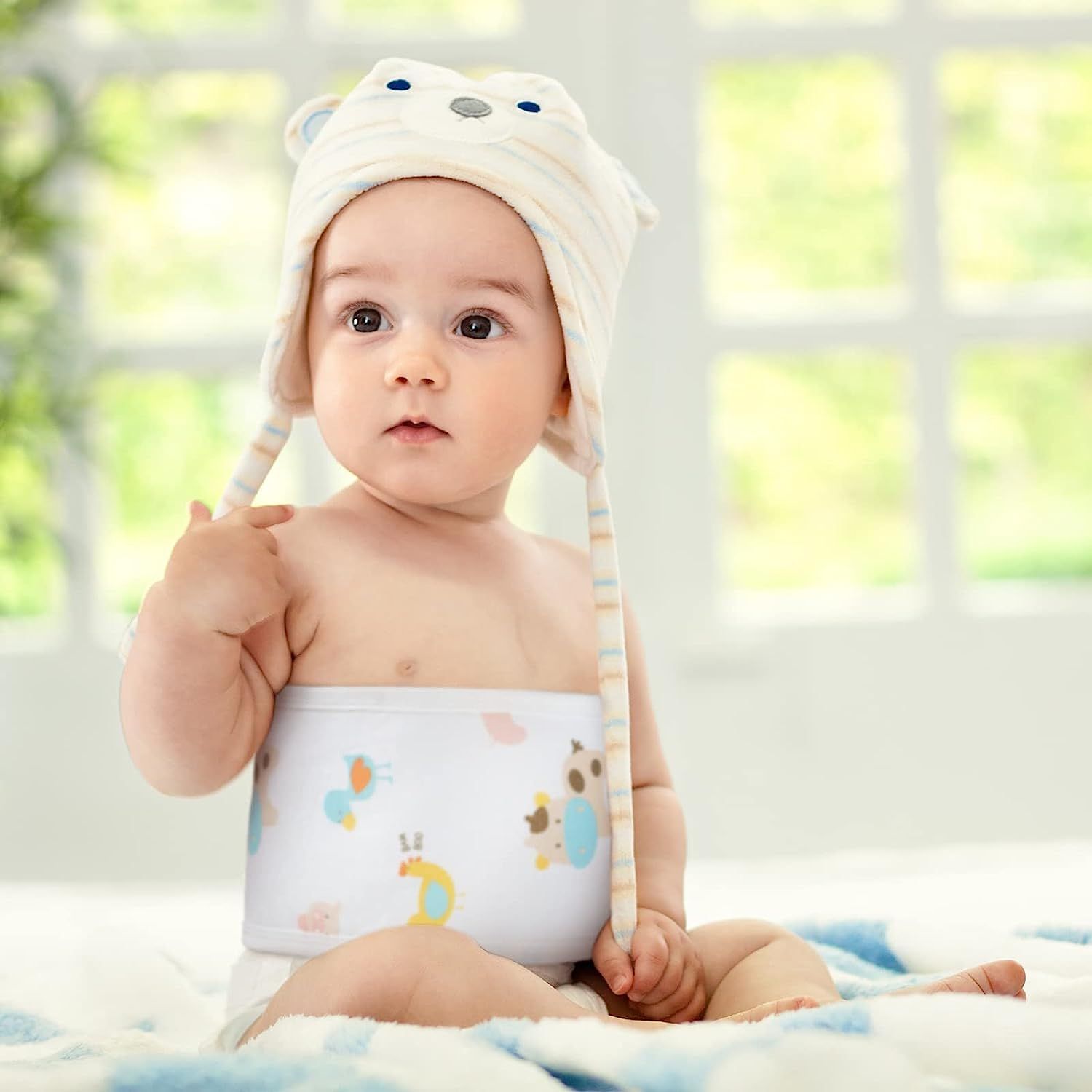 8 Pcs 5.9 Inch Wide Cartoon Pattern Baby Belly Button Band Adjustable