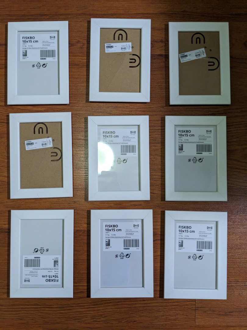 9 x Ikea Fiskbo white frames 10x15cm, Furniture & Home Living, Home