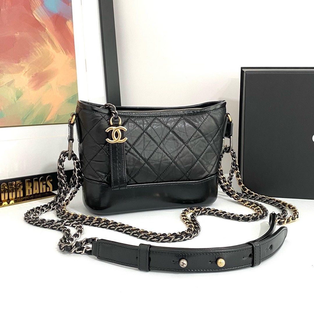 Chanel Black/Dark Blue Quilted Calf Aged Leather Small Gabrielle