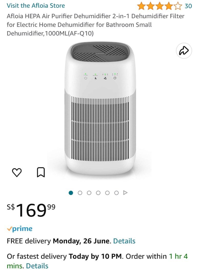 AFLOIA 2IN1 AIR PURIFIER + DEHUMIDIFIER, TV & Home Appliances, Air