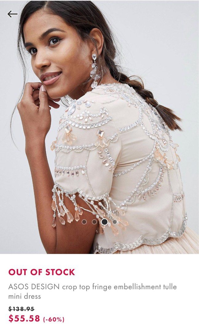 Asos design crop top fringe embellishment tulle midi dress 2025
