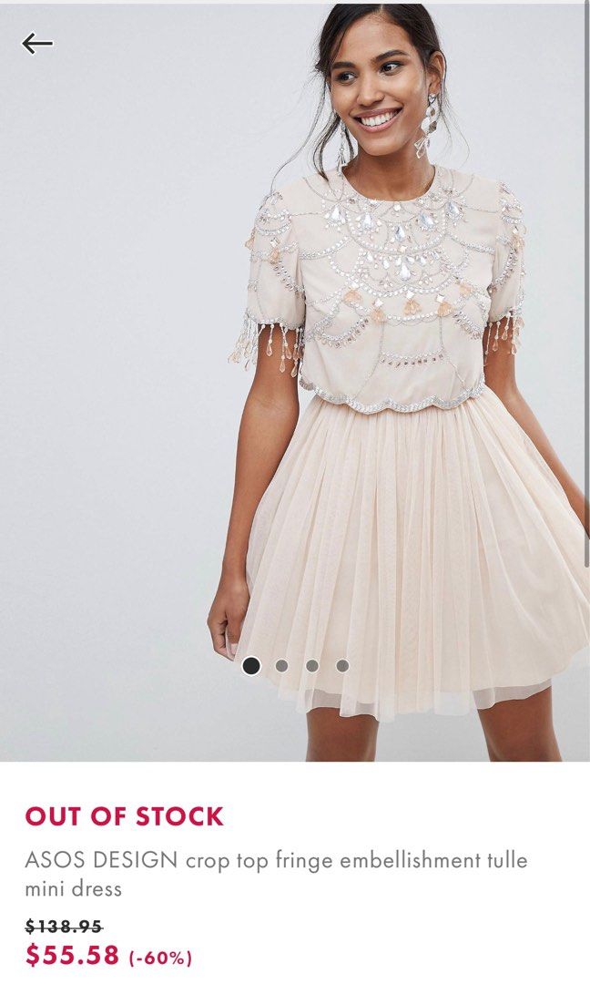Asos design crop top fringe embellished Tulle mini dress