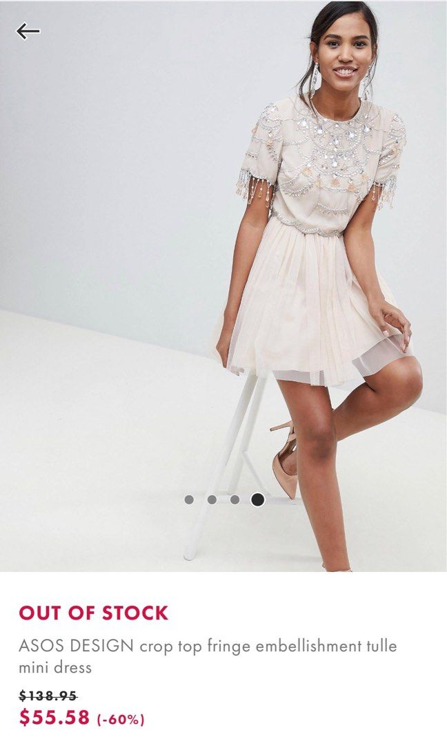 Asos design crop top fringe embellished Tulle mini dress