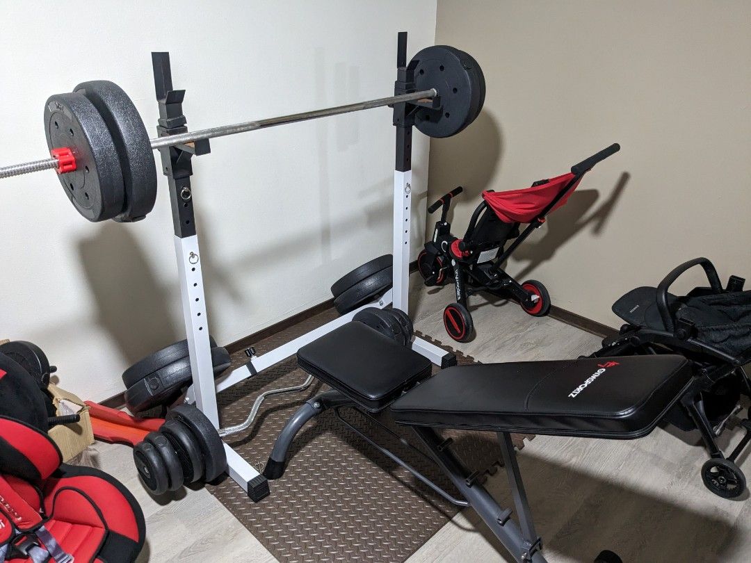 Barbell Gym Equipment Set with Bench Sports Equipment Exercise