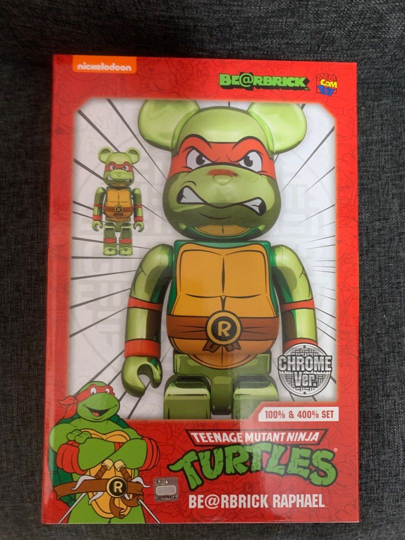 全新)BearBrick 忍者龜Be@rBrick Raphael 100%& 400% Set Chrome Ver