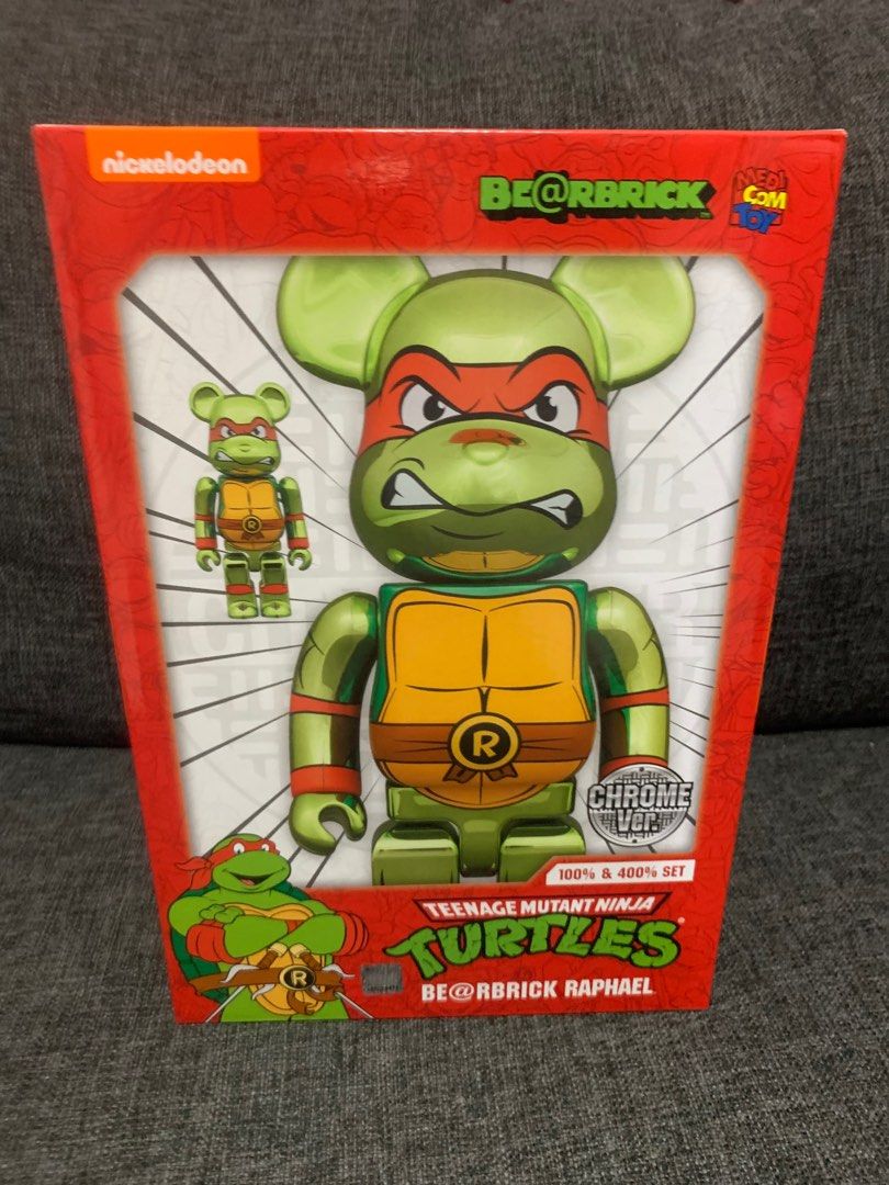 全新）BearBrick 忍者龜Be@rBrick Raphael 100%& 400% Set Chrome Ver