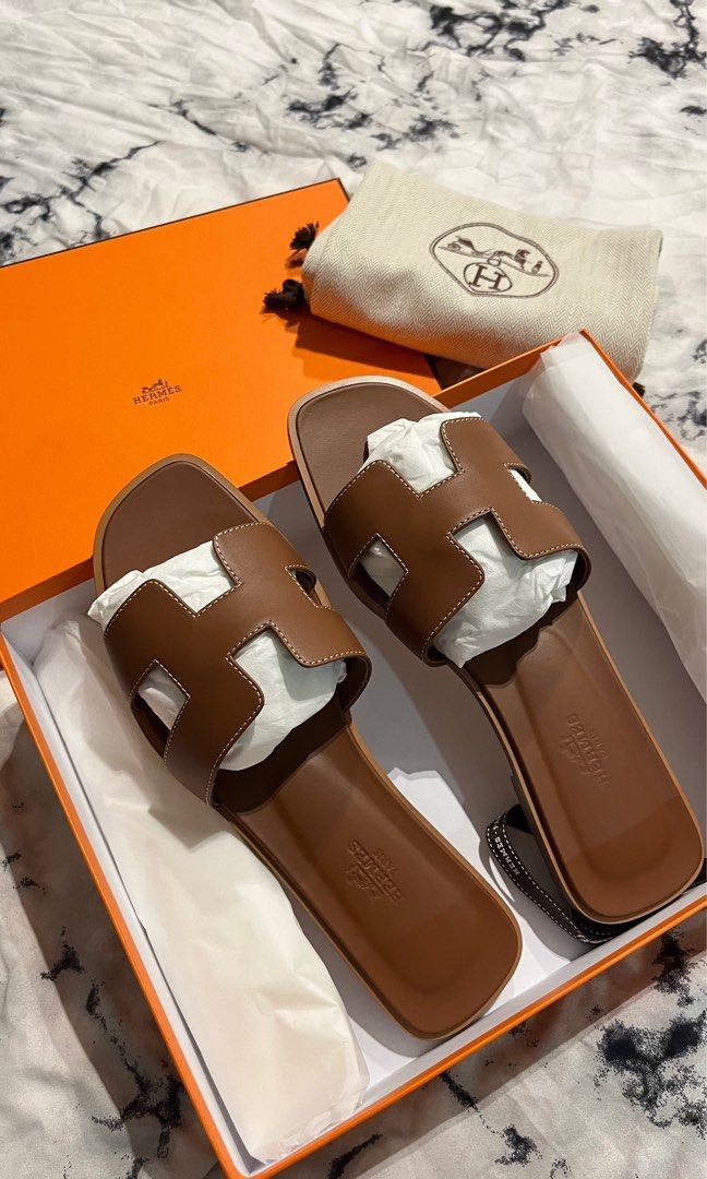 Hermes top slippers bruin