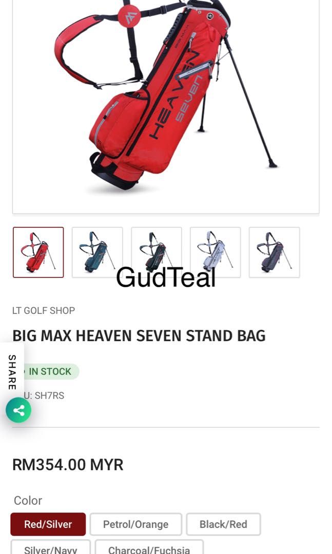 Big Max Heaven Seven Golf Stand Bag Red Silver Colour, Sports Equipment, Sports & Games, Golf