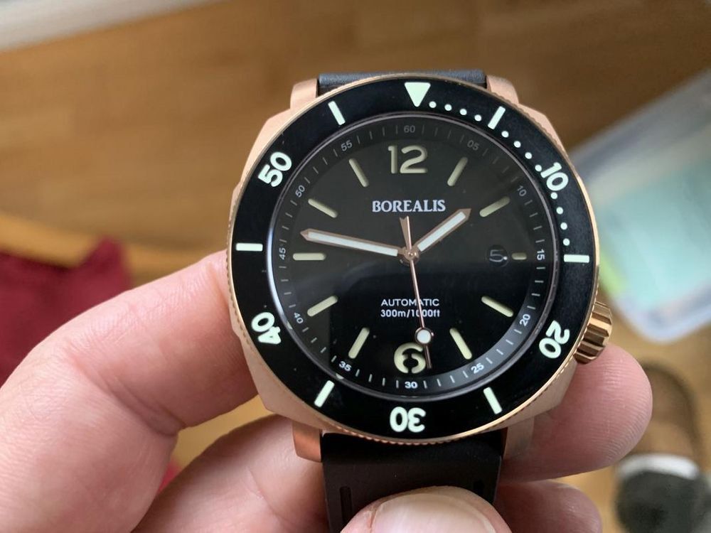 Borealis Navale CuSn8 Bronze Automatic Diver Watch Black Rotating