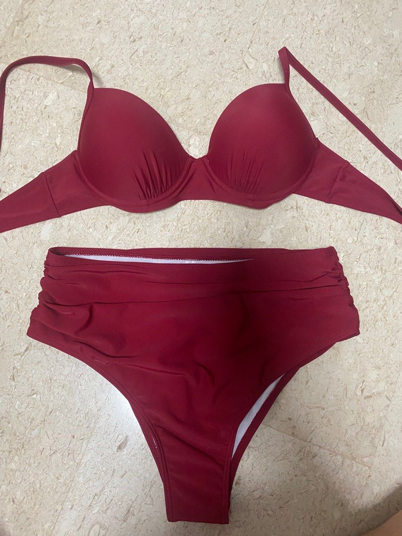 Burgundy Boho Beaded Cutout Swimsuit Set