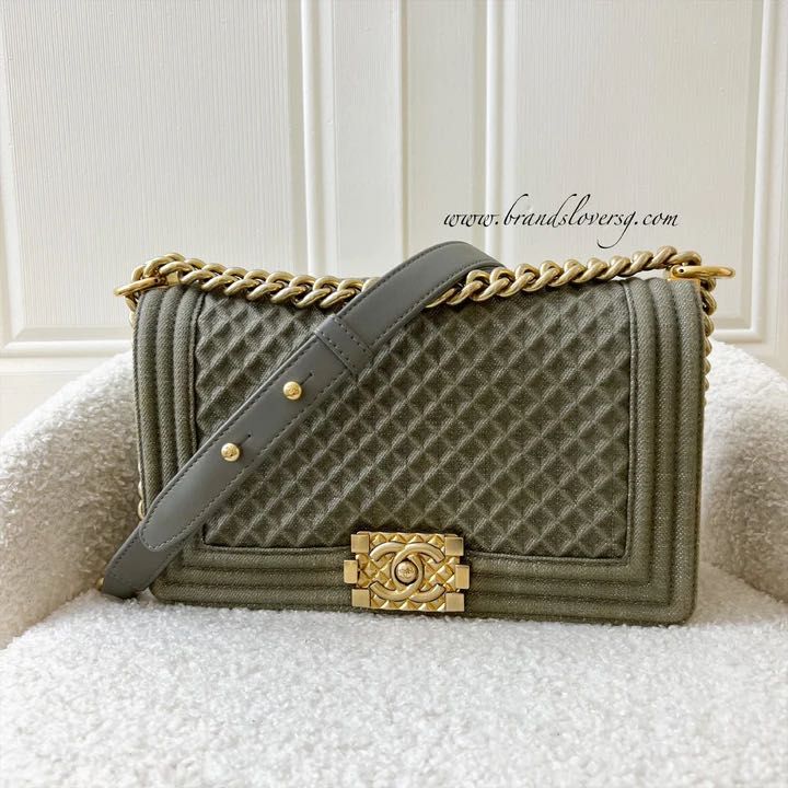 Chanel Boy Flap Bag Medium Khaki Gold X SOLD X Chanel Medium 25cm