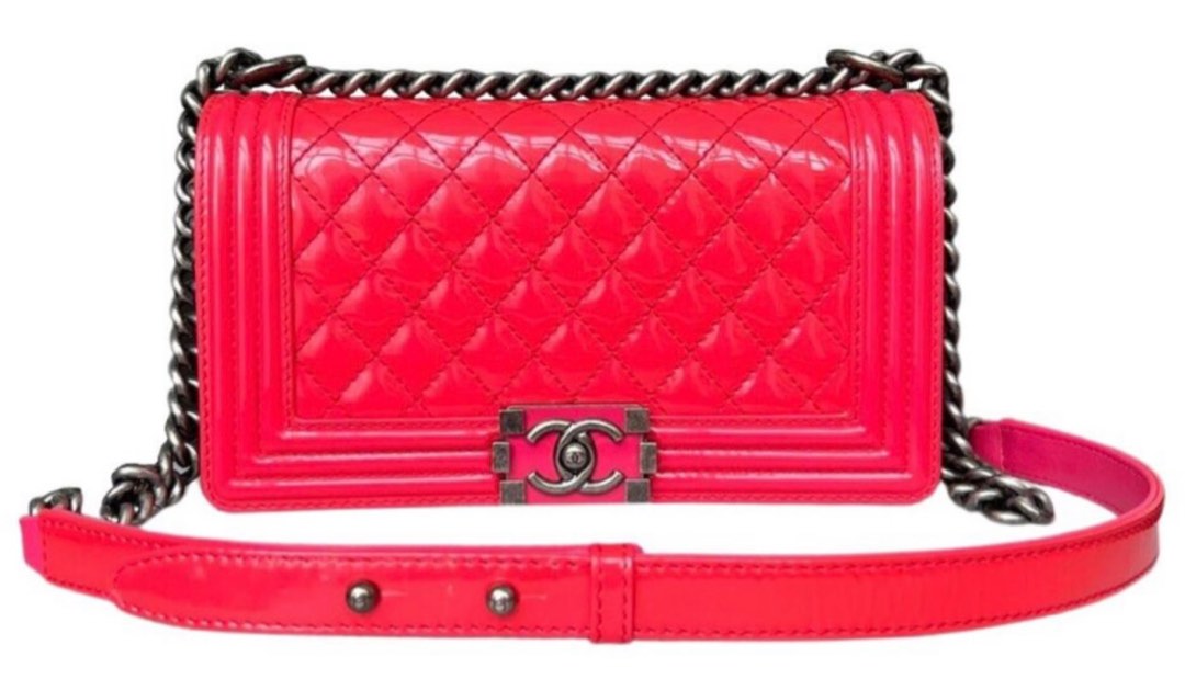 Chanel Pink Quilted Patent Leather New Medium Boy Bag
