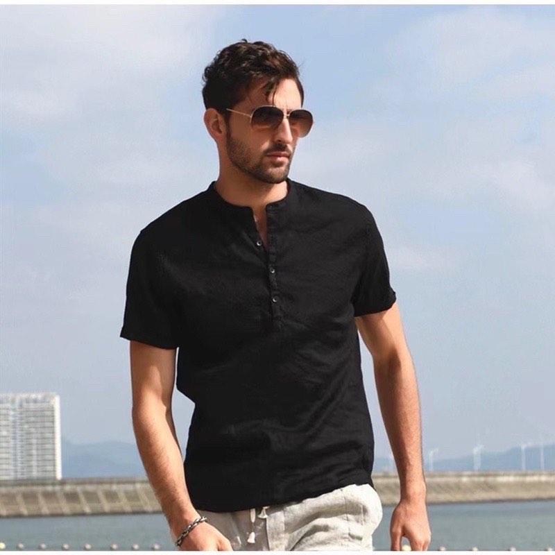 chinese collar polo black