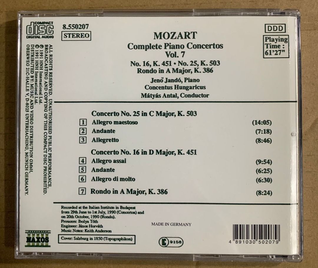 Hobbies　451,　Hungaricus,　CDs　Music　16,　Jandó,　Mátyás　on　Classical　Vol.7-　K.　Concentus　Piano　Music　Antal　No.　Mozart　Complete　DVDs　Toys,　Jenö　Media,　Concertos　Carousell