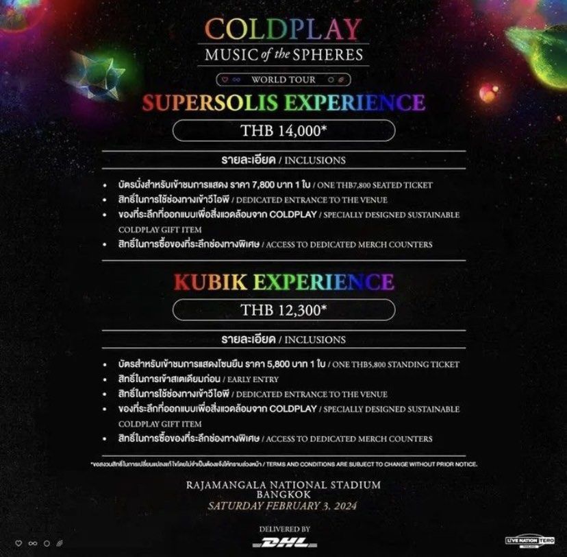 Coldplay Tour Bangkok 2024, Tickets & Vouchers, Event Tickets on Carousell