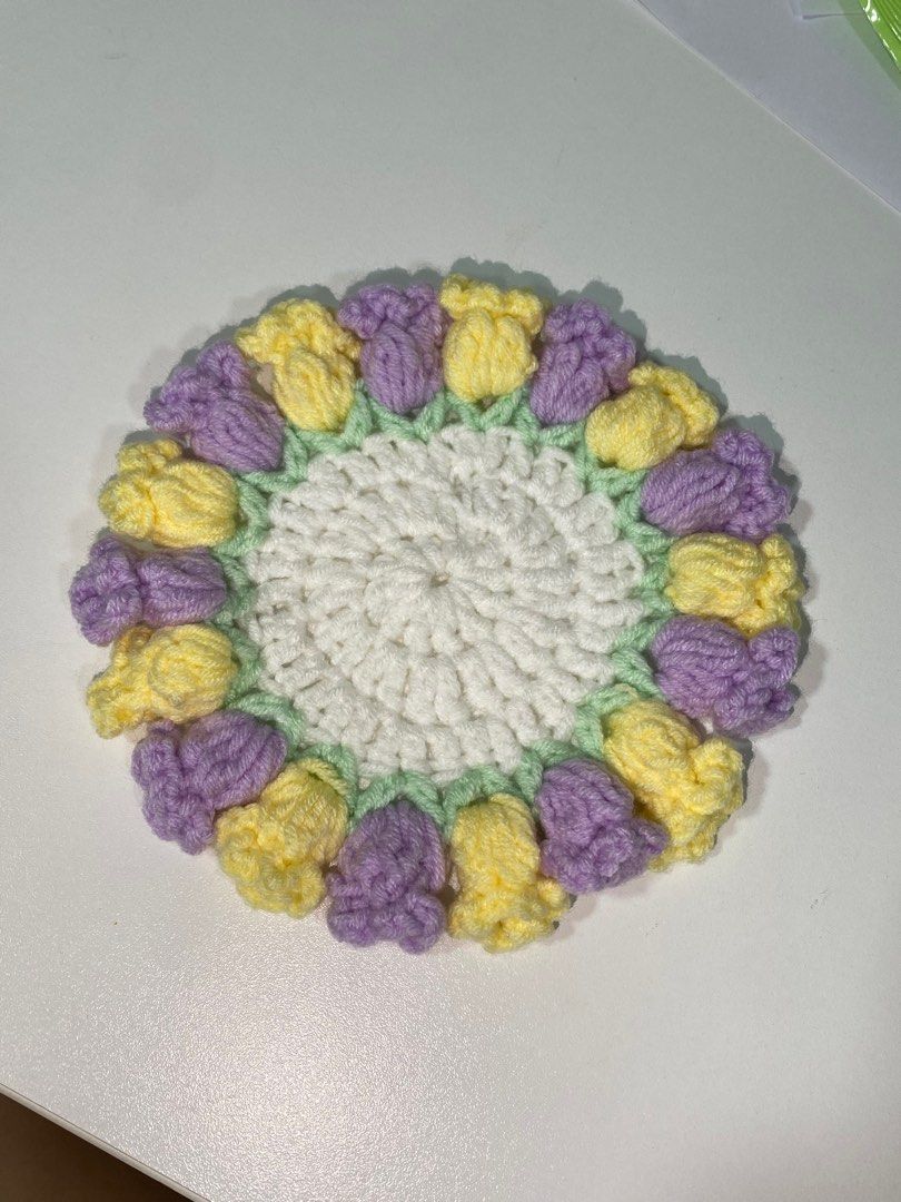 Crochet Flower Bouquet Coaster, Hobbies & Toys, Stationery & Craft