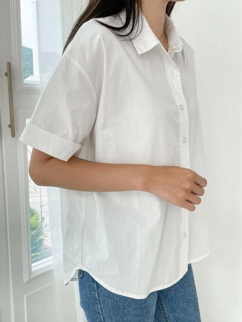 saferido Black Oversized Short Sleeve Shirt Men's Korean Style Drop Shoulder Shirt Harajuku Loose Single Breasted Shirt