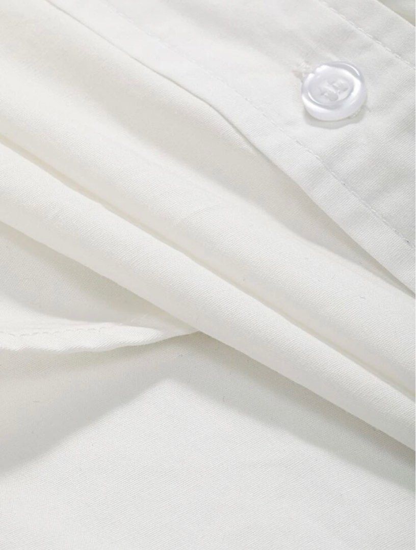 Dazy Shein White Roll Up Sleeve Polo (Category: Blouses) located in Quezon City. Submitted by thethriftfinds (Listing ID 1238406868, Image 3). Description: Size: Small Bicep Length: 40cm Bust: 112cm Cuff: 36cm Length: 62.5/68.5 cm Shoulder: 51cm Sleeve Length: 24.5cm.