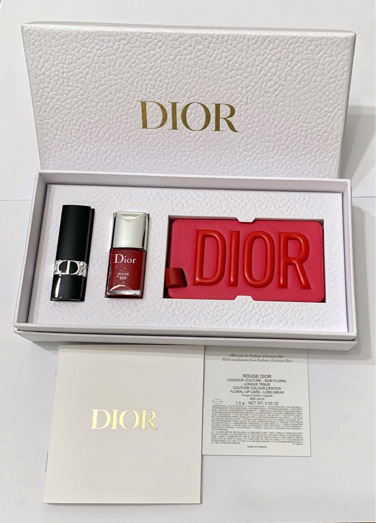 NEW DIOR GIFT TRAVEL SET GETAWAY GLAMOUR ROUGE DIOR DIOR VERNIS 999 LUGGAGE  TAG
