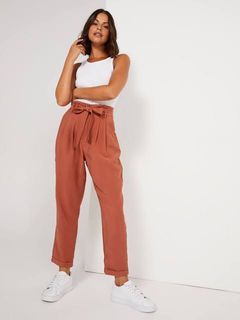 DOTTI | Classic Casual Paperbag Pants In Rust.