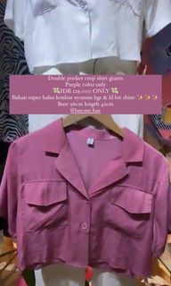 Double pocket crop shirt giants top kemeja purple import bkk bangkok