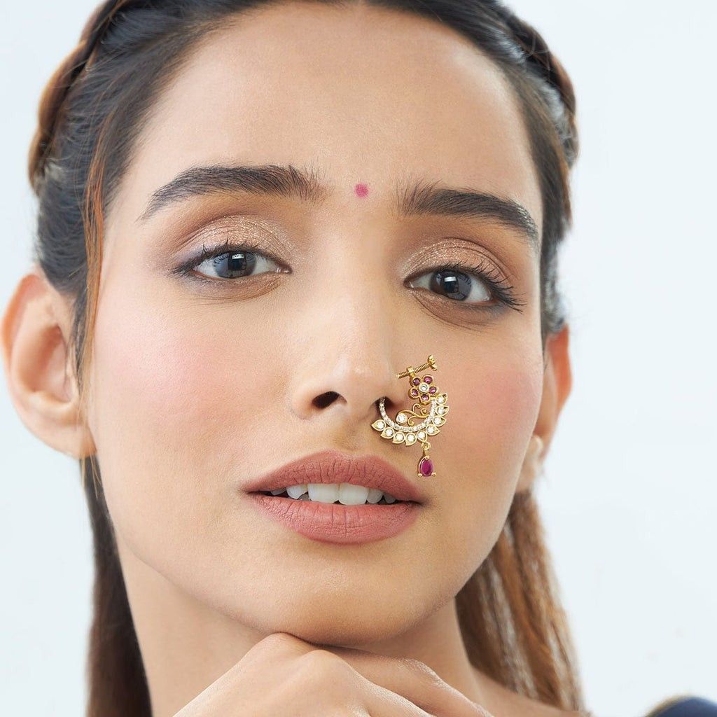 Buy online Gold Brass Naath Nose Pin from fashion jewellery for Women by  Vighnaharta for ₹299 at 75% off | 2024 Limeroad.com