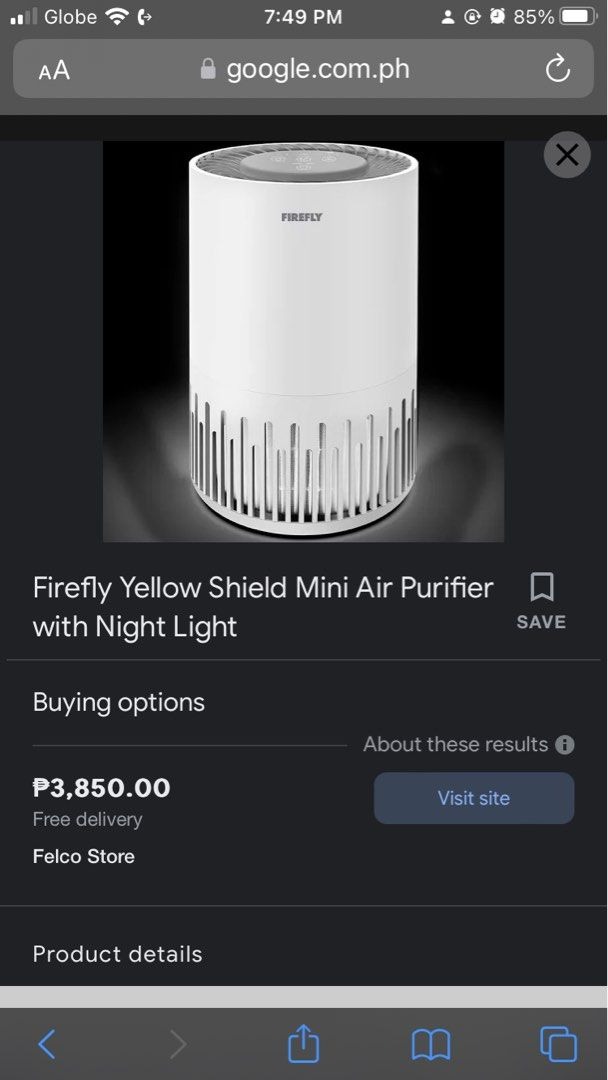 Firefly yellow top shield air purifier
