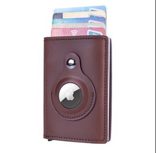 Stealth Mode Men's Leather Trifold Wallet with Airtag Holder and RFID  Blocking (Coffee)