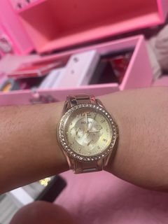 Fossil women watch with stone gold