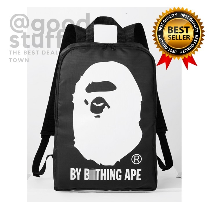FREE BAPE Simple Backpack Black Plaid Waterproof Oxford