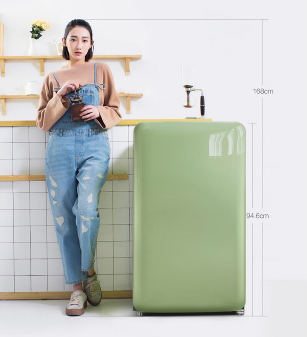 Green Vintage Mini Refrigerator Fridge 120L w Freezer for Ice Cube, TV