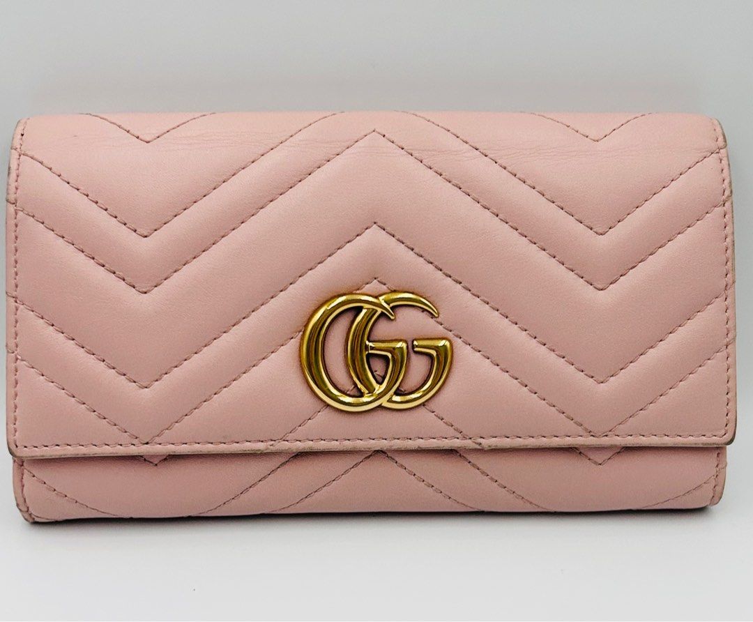 Gucci GG Marmont Leather Beige Pink Long Wallet Women's Japan